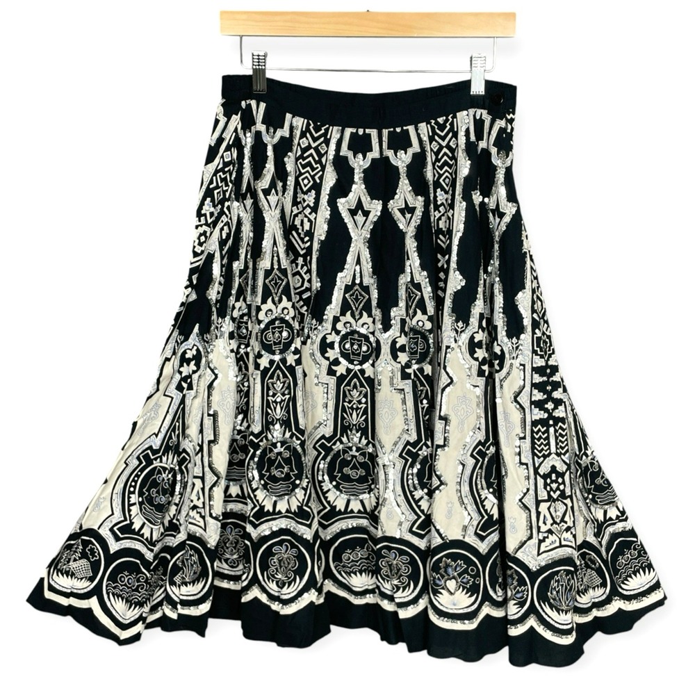Vintage 90s Kaktus Boho Geometric Sequin Skirt Size S Festival Artsy Euro Summer